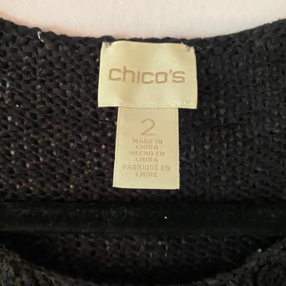 Chico's Black Knit Cotton Blend 3/4 Sleeve Sweater Minimalist Women's 2 / Large